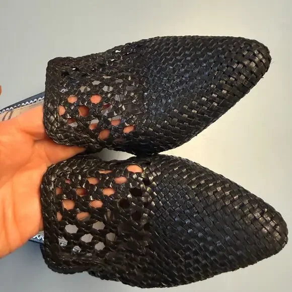 Sam Edelman Woven Black Leather Clara Mules Slip-On Flats Sz 8.5 - Picture 4 of 13